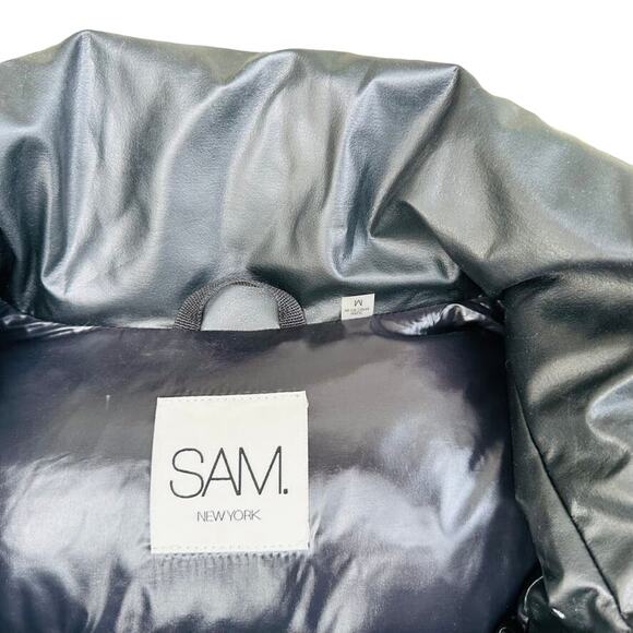 SAM. NYC Vegan Athlete Puffer Coat Size Medium Jacket Black Goose Fill Ski Snow - Picture 5 of 7